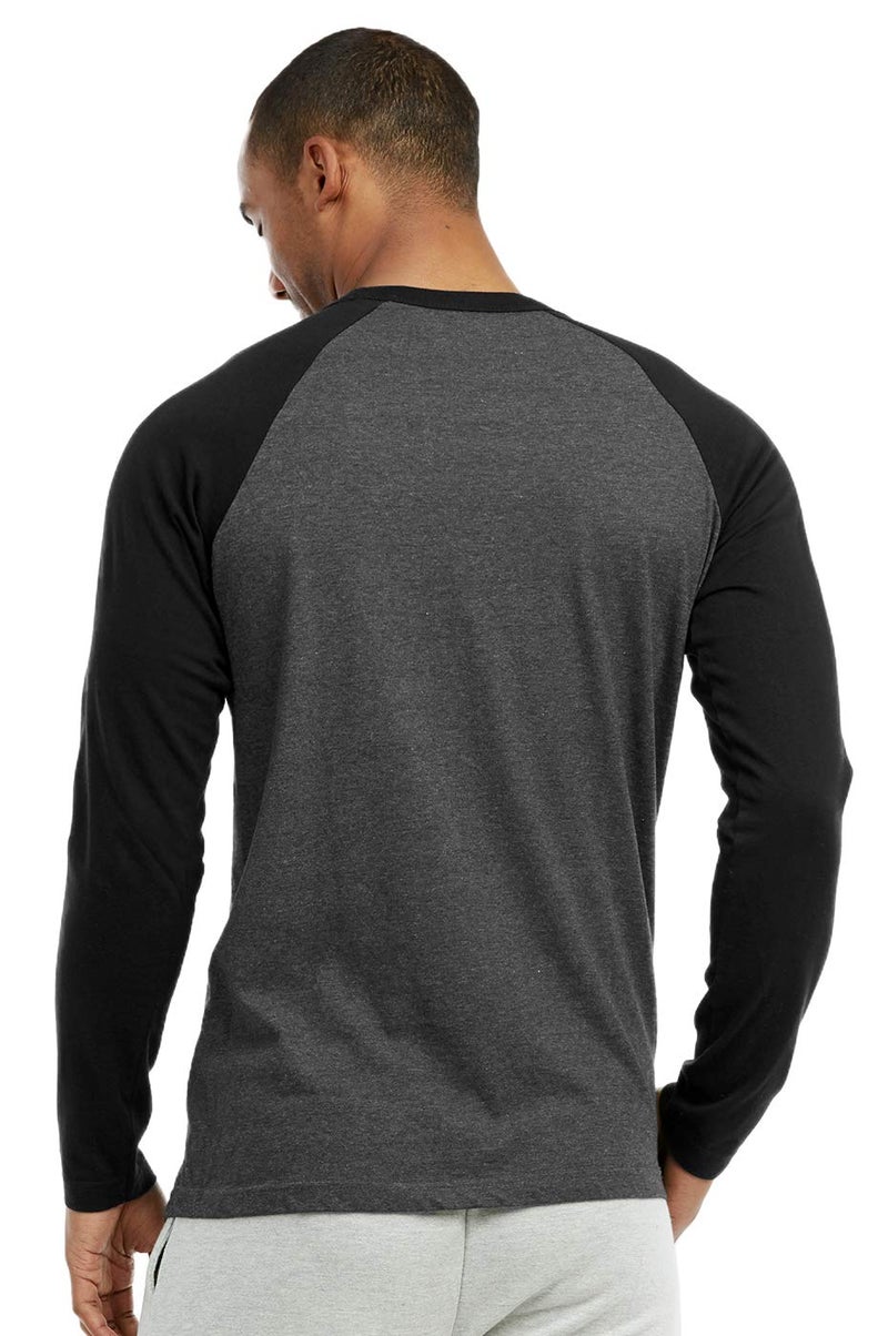 Cottonbell Men's Full Length Sleeve Raglan Cotton Baseball Tee Shirt (2XL, Black/Charcoal Gray) - Image 4